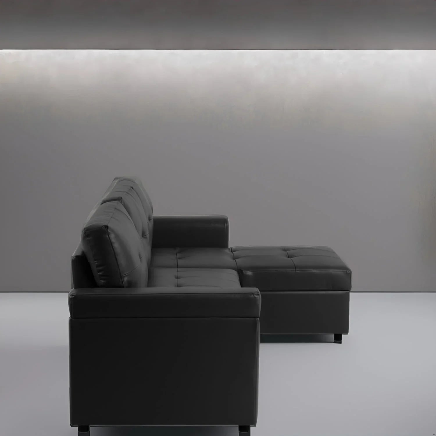 Canapé sectionnel réversible avec lit escamotable, méridienne de rangement dissimulée, pieds durables,