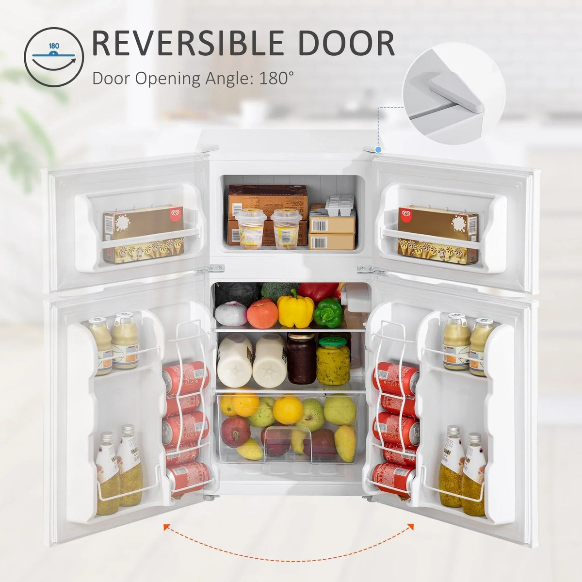 HOMCOM Mini-réfrigérateur double porte avec congélateur, réfrigérateur compact 3.2 pi³ avec étagère réglable, thermostat réglable