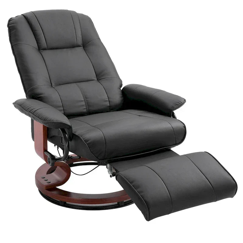 Fauteuil Inclinable HomCom en Similicuir Réglable Manuel à Base Pivotante avec Repose-Pieds Confortable et Relaxant