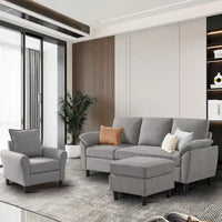 Canapé d'angle 3 places avec fauteuil et pouf pour salon