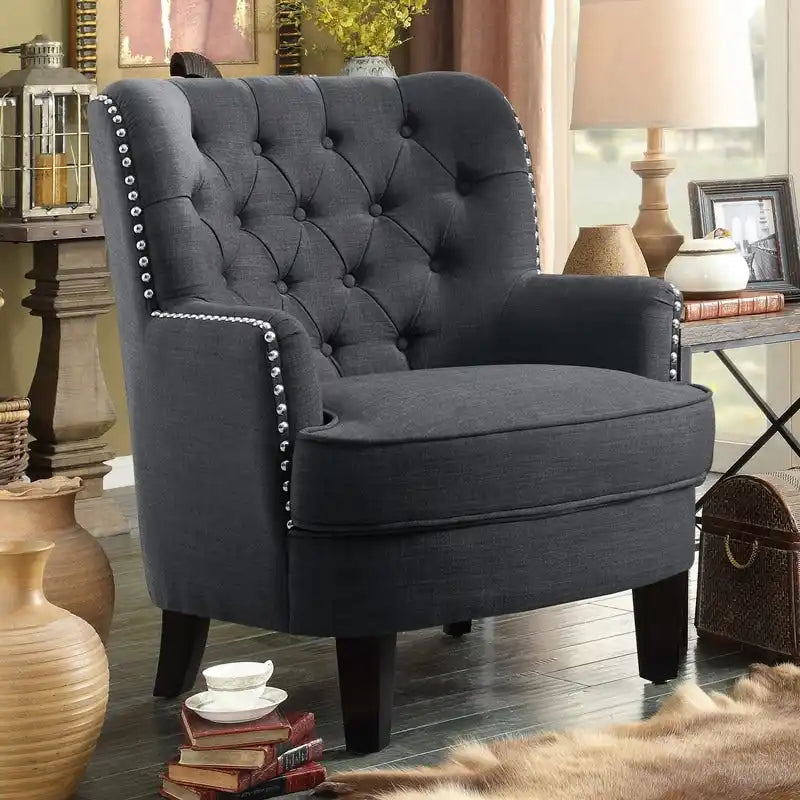 Moser Bay Mignon fauteuil d'appoint à oreilles capitonné en velours / lin 30 de large