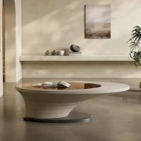 Table Basse Ovale en Verre Moderne Minimaliste Luxe Léger avec Base Grise 130 cm - L 130 cm x l 65 cm x H 36,5 cm