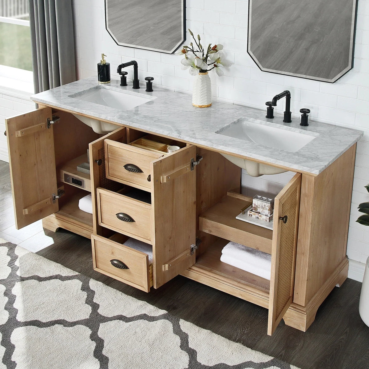 Hervas Meuble-lavabo avec dessus en marbre naturel sans miroir