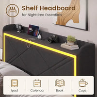 Cadre de lit avec lumières LED, tête de lit et station de charge USB-C/A, 4 tiroirs