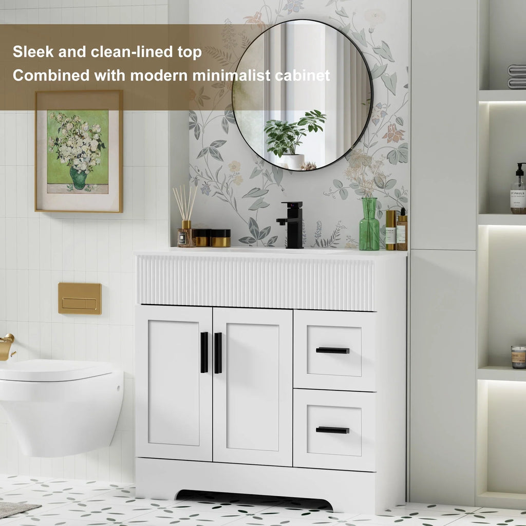 Wavy Line Ensemble meuble-lavabo de salle de bain 30/36/48 avec vasque & robinet