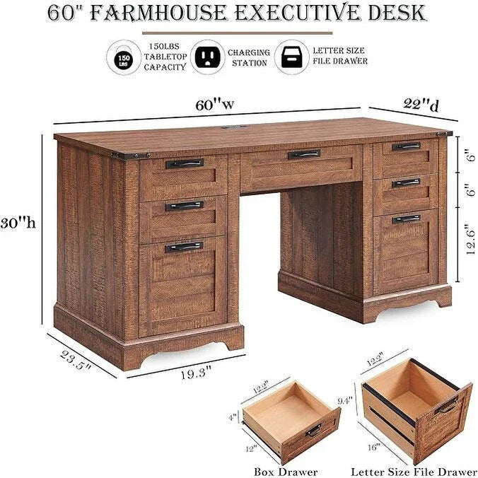 Bureau de direction 60 style ferme, bureau à domicile en bois, bureau informatique