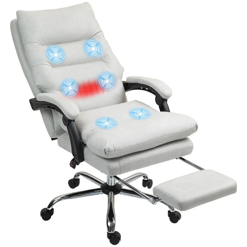Vinsetto Chaise de bureau de massage inclinable chauffante à vibration en microfibre