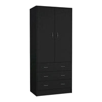 19 Armoire moderne à deux portes avec 3 tiroirs et 1 tringle de penderie pour chambre à coucher