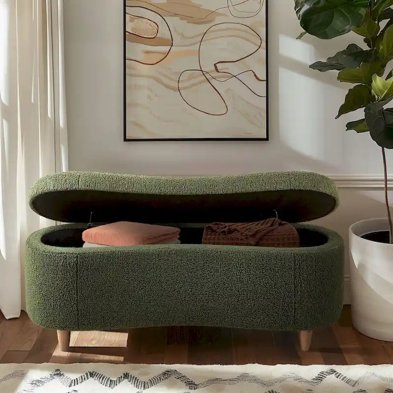 INK+IVY Bailey banc de rangement en bouclette taupe à dessus basculant