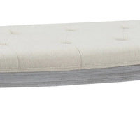 Banc rembourré capitonné beige avec pieds en bois - 55L x 20H