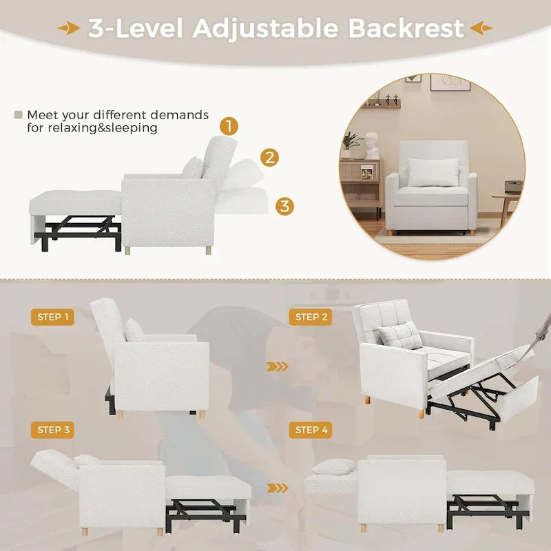 AECOJOY - Fauteuil convertible 3 en 1 avec coussin et dossier inclinable