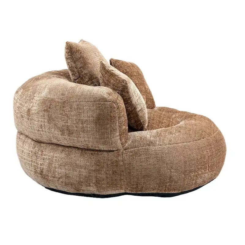 Canapé paresseux à dossier haut en chenille avec 3 coussins et pouf surdimensionné