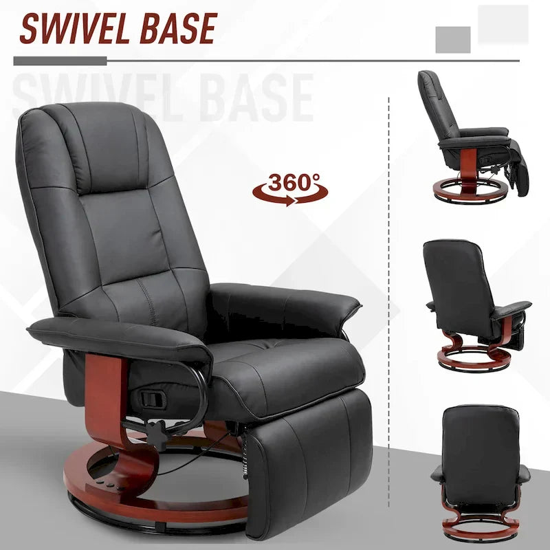 Fauteuil Inclinable HomCom en Similicuir Réglable Manuel à Base Pivotante avec Repose-Pieds Confortable et Relaxant