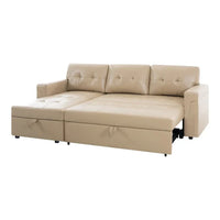Canapé sectionnel réversible avec lit escamotable, méridienne de rangement dissimulée, pieds durables,