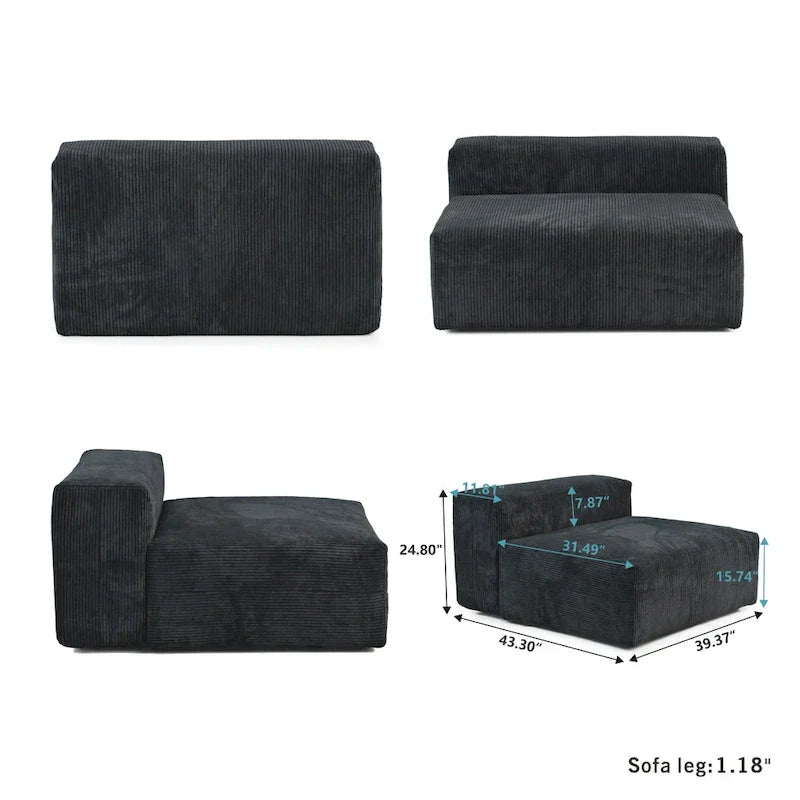 Grand canapé modulaire sectionnel en velours côtelé, en forme de U, 4 places avec 2 poufs et 5 oreillers