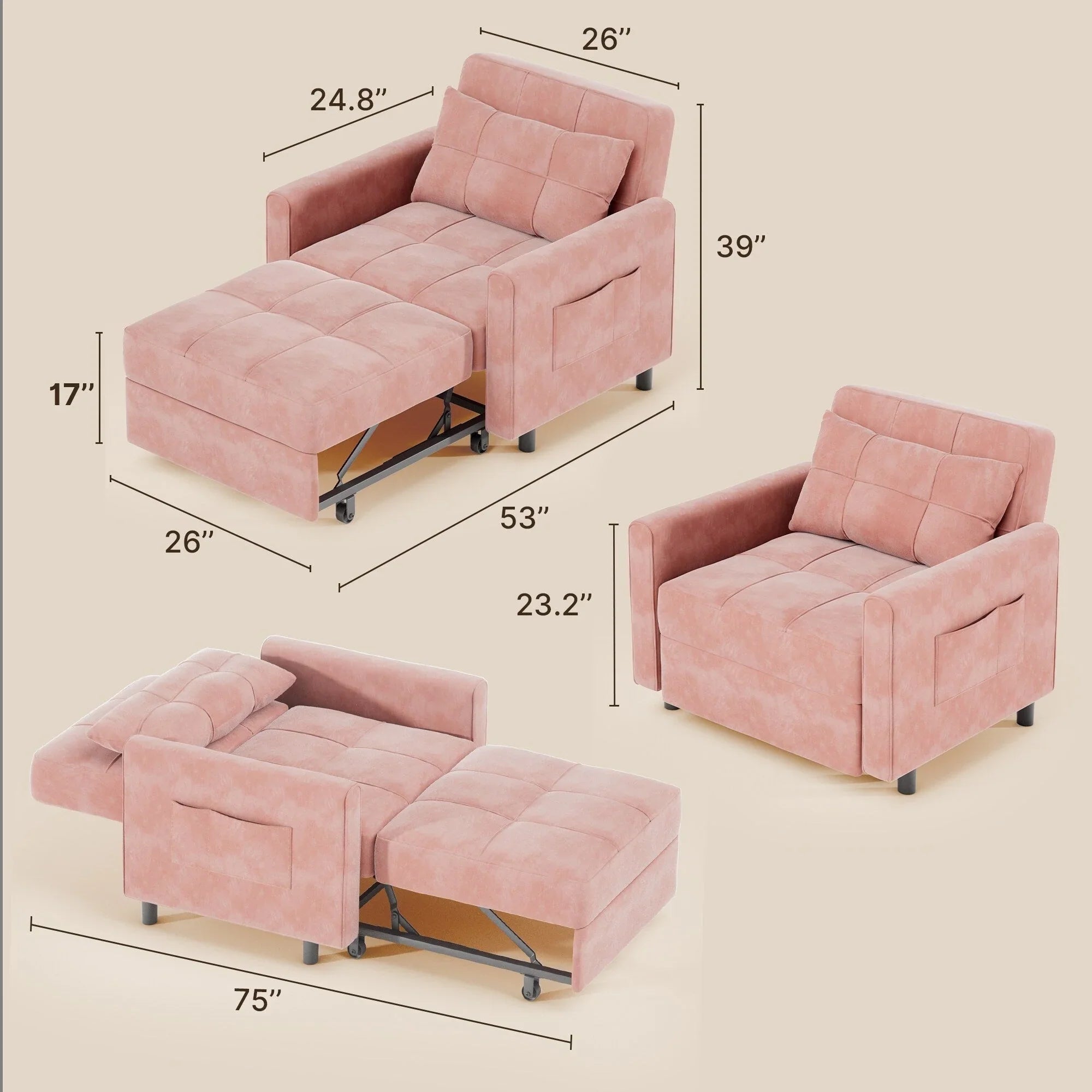 Canapé-lit réglable 3 en 1, fauteuil-canapé escamotable, lit pliant convertible pour salon