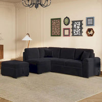 Canapé d'angle convertible 5 places en L 84,75 po avec pouf de rangement, rangement de bras dissimulé et chargement USB pour salon