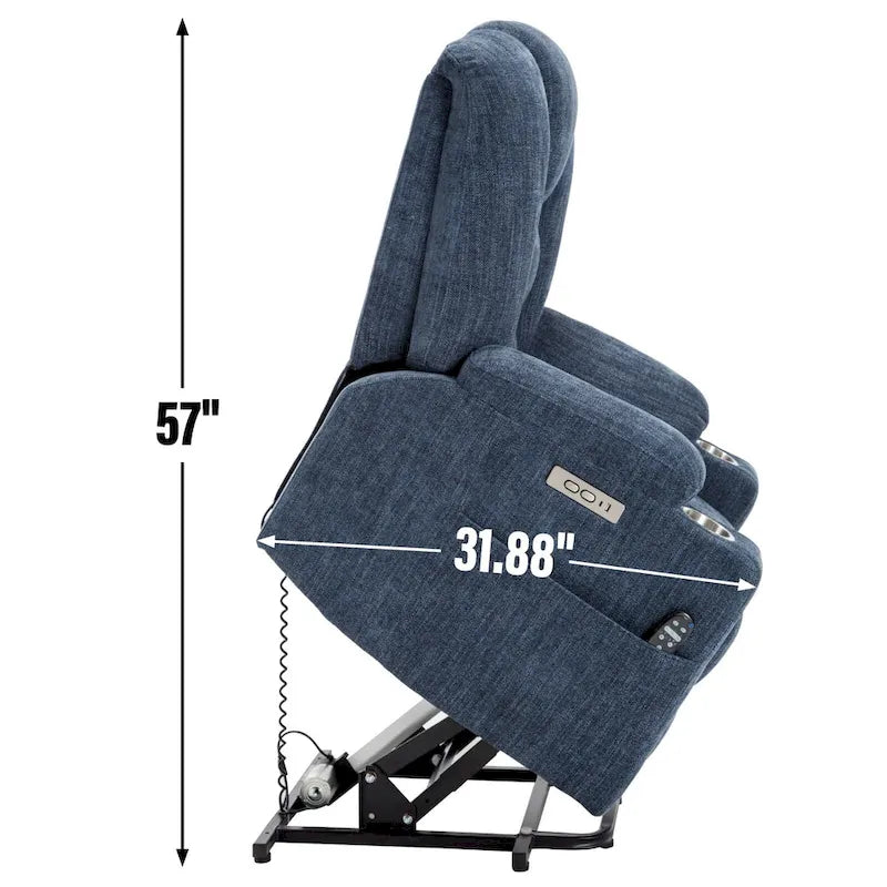 Fauteuil releveur électrique avec massage et chauffage, fauteuils inclinables larges rembourrés Lazy Boy avec USB, ports Type C et 2 porte-gobelets en acier