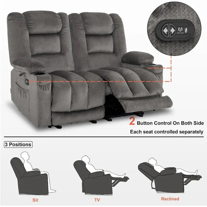 Causeuse Inclinable Électrique MCombo avec Chaleur et Massage, Tissu PR648