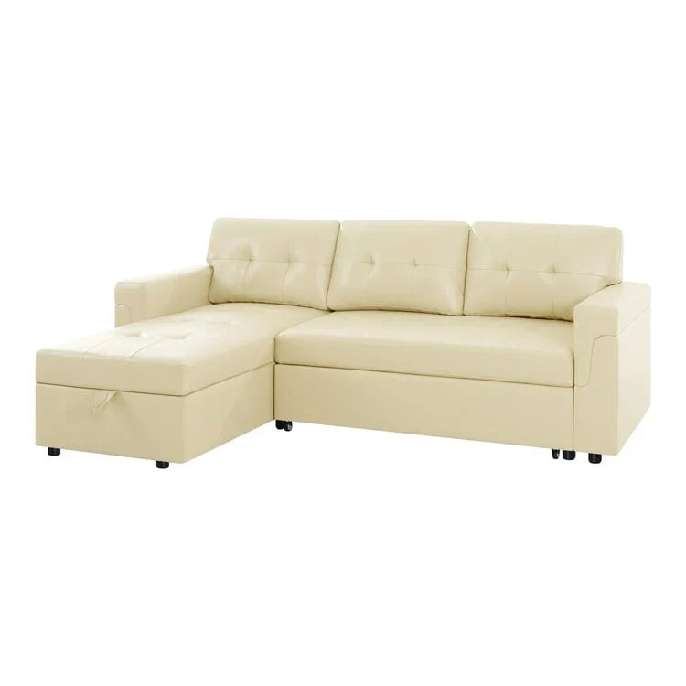 Canapé sectionnel convertible réversible avec lit escamotable, méridienne de rangement dissimulée et pieds durables