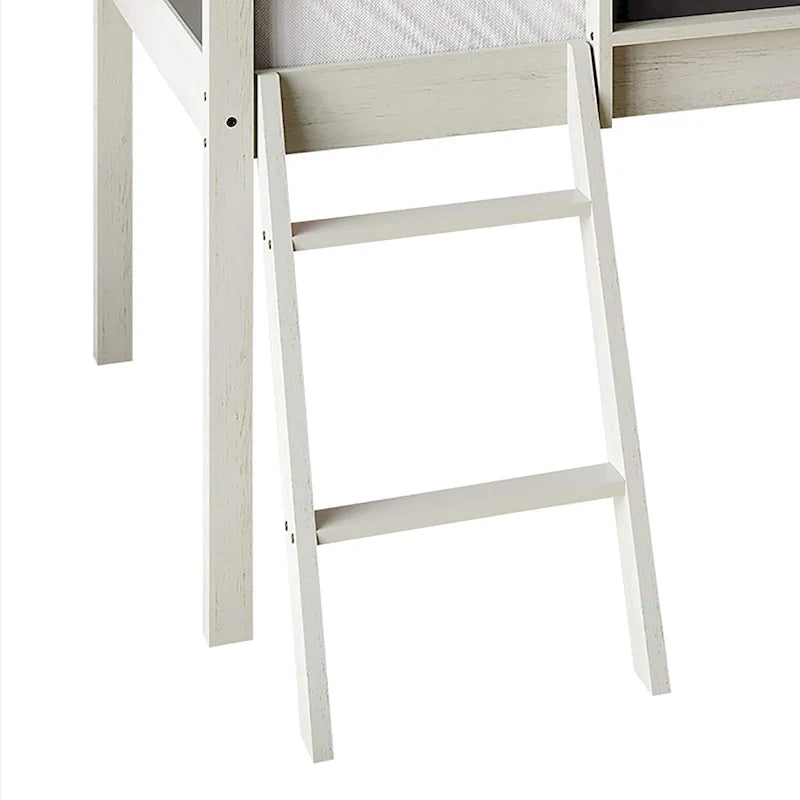 Lit mezzanine bas classique double CraftPorch avec tableau noir, toboggan et échelle