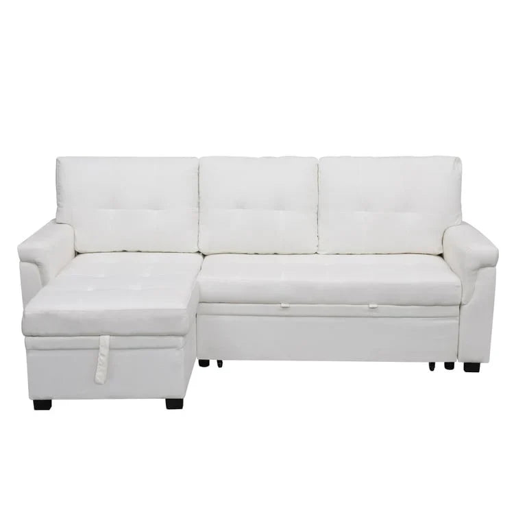 Canapé sectionnel réversible avec lit escamotable, méridienne de rangement dissimulée, pieds durables,