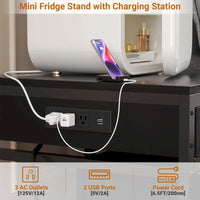 Meuble de support pour mini-réfrigérateur avec station de charge, table d'appoint avec tiroirs de rangement et meuble à roulettes