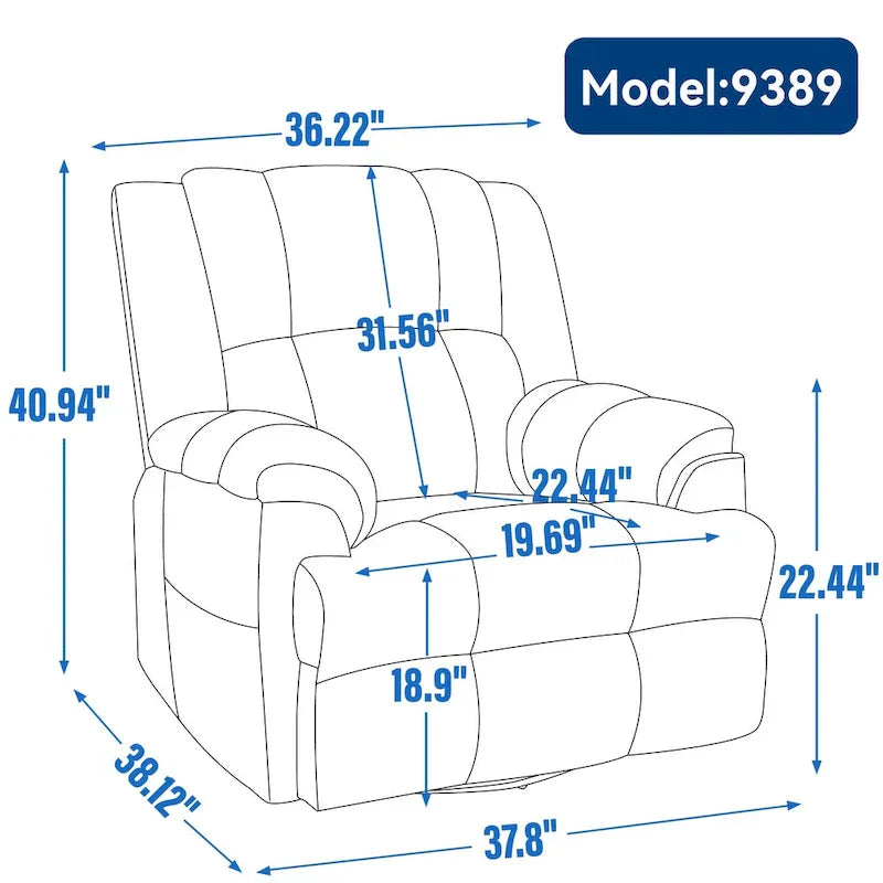 Fauteuil Inclinable Pivotant à Bascule en Tissu Lazy Boy, Grand Fauteuil Inclinable Manuel Surdimensionné avec Accoudoirs Matelassés et Dossier à Coussin