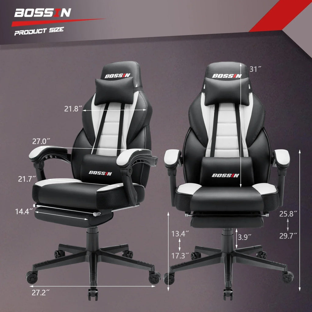 BOSSIN Chaise de gaming style racing, chaise de gamer grande et haute 300 lb à dossier haut chaise informatique