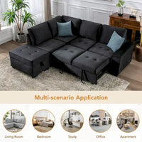 Canapé d'angle convertible 5 places en L 84,75 po avec pouf de rangement, rangement de bras dissimulé et chargement USB pour salon