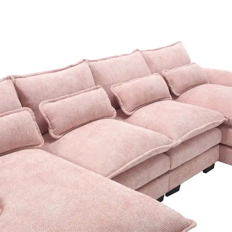 Canapé Sectionnel Canapé Nuage pour Salon, Canapé Moderne Forme U en Chenille/Bouclette, Canapé-Lit Modulable Confortable avec Double Méridienne