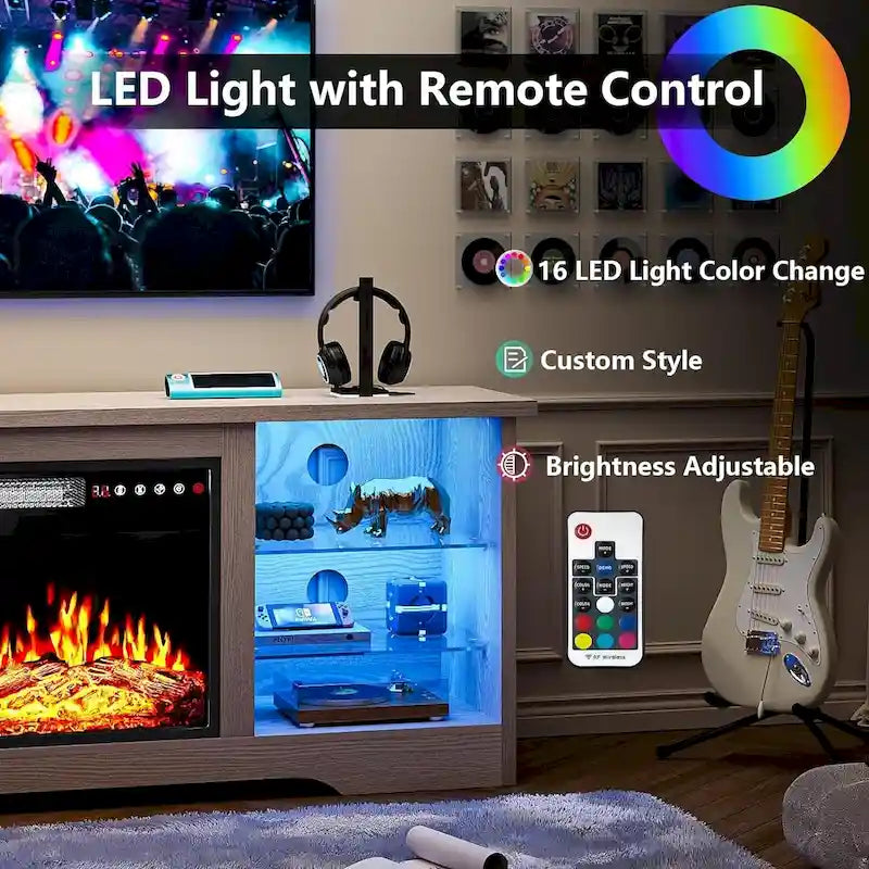 Meuble TV cheminée Bossin 58" avec foyer électrique 18", centre de divertissement moderne pour téléviseurs 65", console TV