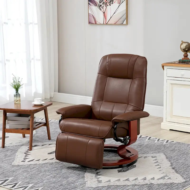 Fauteuil Inclinable HomCom en Similicuir Réglable Manuel à Base Pivotante avec Repose-Pieds Confortable et Relaxant
