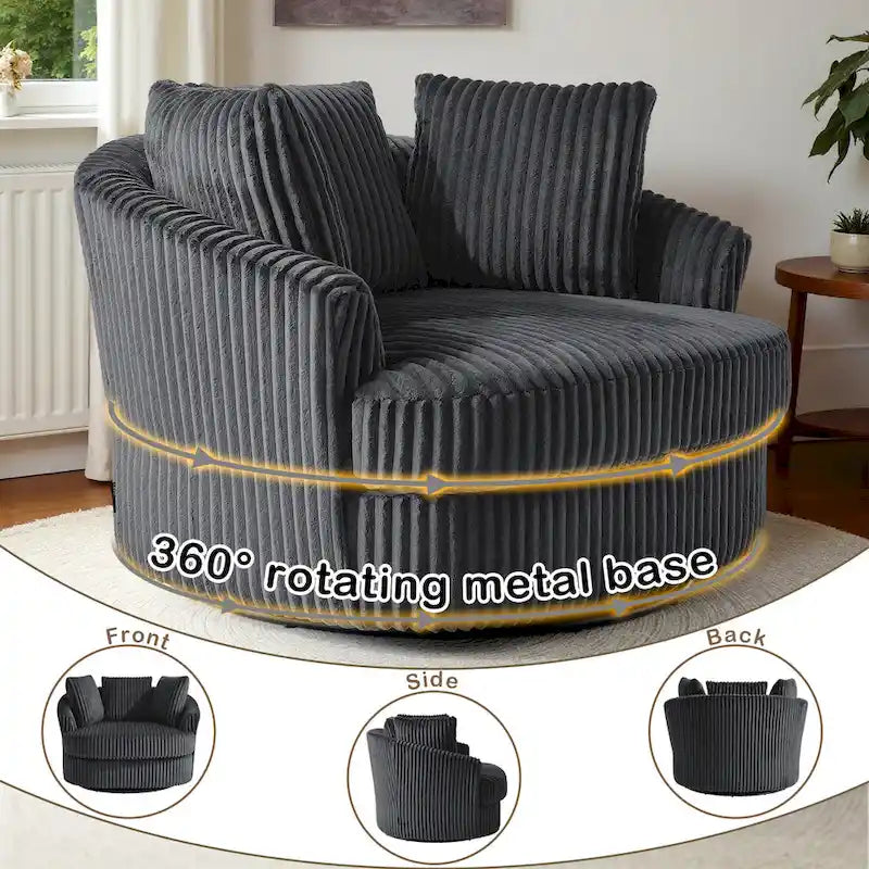 Lot de 2 fauteuils tonneau pivotants surdimensionnés 43 W en velours côtelé moelleux avec coussins
