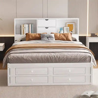 Lit plateforme King Size avec tête de lit de rangement et 8 tiroirs