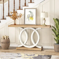 Console de style vintage avec base géométrique, table de couloir en bois