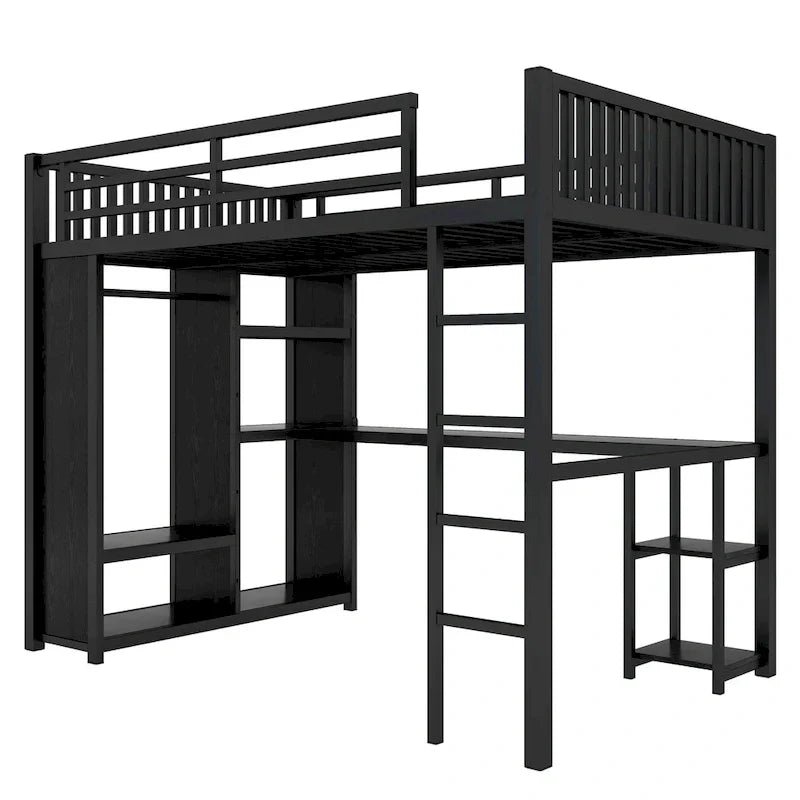Cadre de lit mezzanine taille Full XL avec penderie intégrée