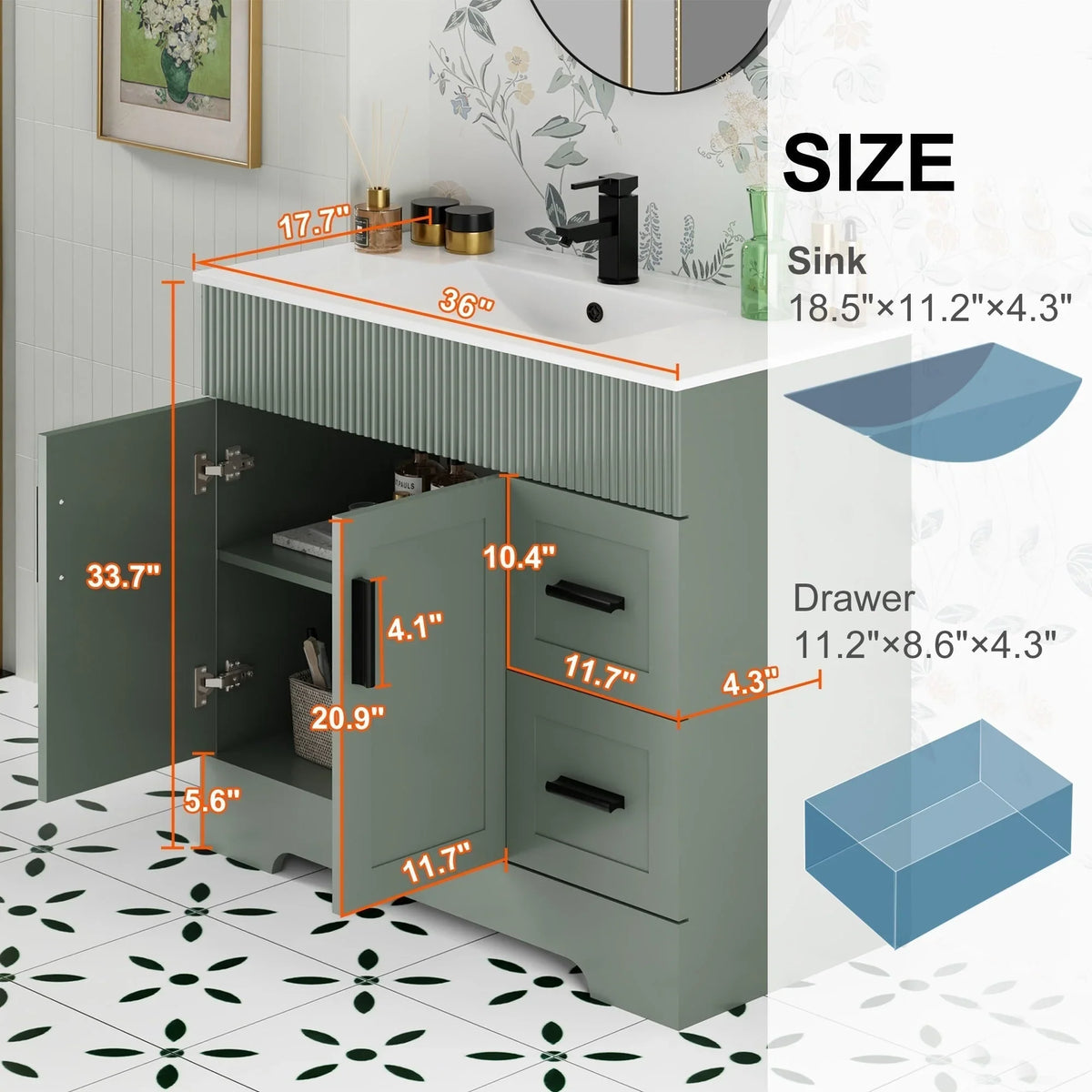 Wavy Line Ensemble meuble-lavabo de salle de bain 30/36/48 avec vasque & robinet