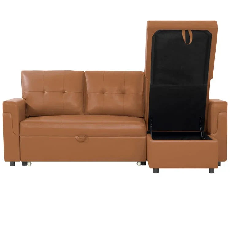 Canapé sectionnel réversible avec lit escamotable, méridienne de rangement dissimulée, pieds durables,