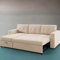 Canapé sectionnel convertible réversible avec lit escamotable, méridienne de rangement dissimulée et pieds durables
