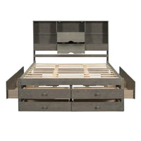 Lit plateforme King Size avec tête de lit de rangement et 8 tiroirs