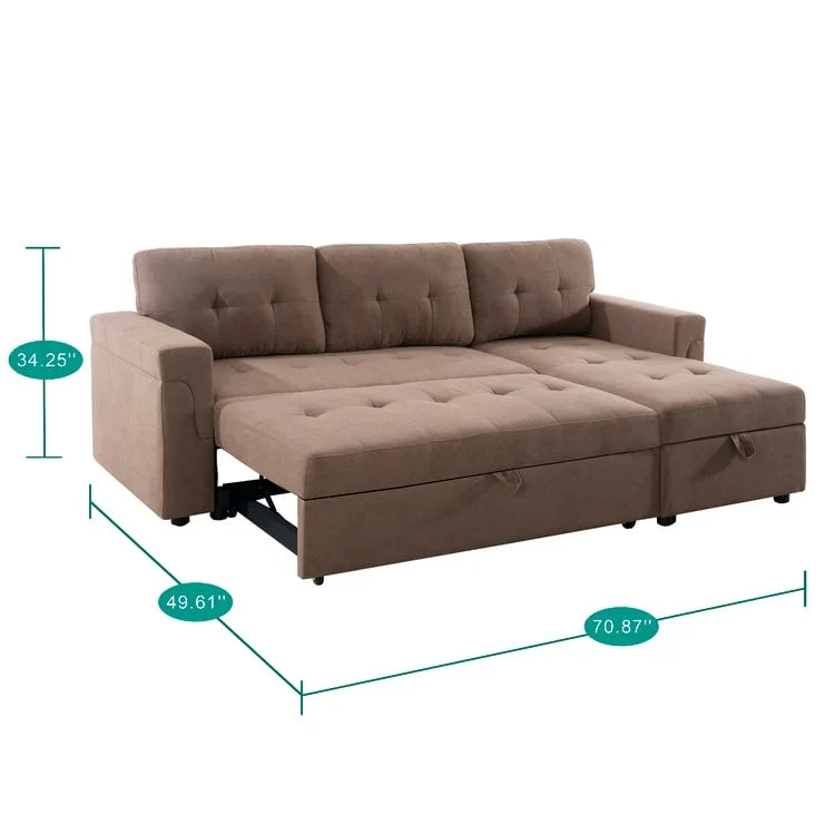 Canapé sectionnel réversible avec lit escamotable, méridienne de rangement dissimulée, pieds durables,