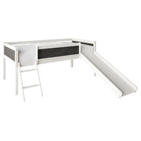 Lit mezzanine bas classique double CraftPorch avec tableau noir, toboggan et échelle