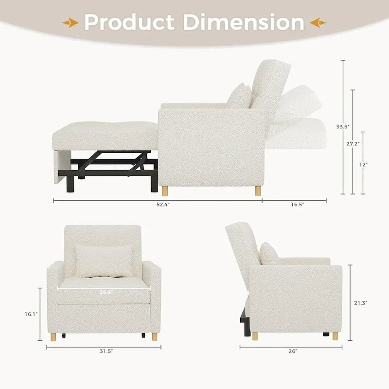 AECOJOY - Fauteuil convertible 3 en 1 avec coussin et dossier inclinable
