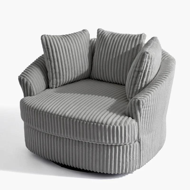 Lot de 2 fauteuils tonneau pivotants surdimensionnés 43 W en velours côtelé moelleux avec coussins