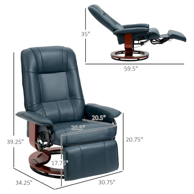 Fauteuil Inclinable HomCom en Similicuir Réglable Manuel à Base Pivotante avec Repose-Pieds Confortable et Relaxant