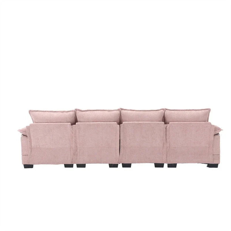 Canapé Sectionnel Canapé Nuage pour Salon, Canapé Moderne Forme U en Chenille/Bouclette, Canapé-Lit Modulable Confortable avec Double Méridienne