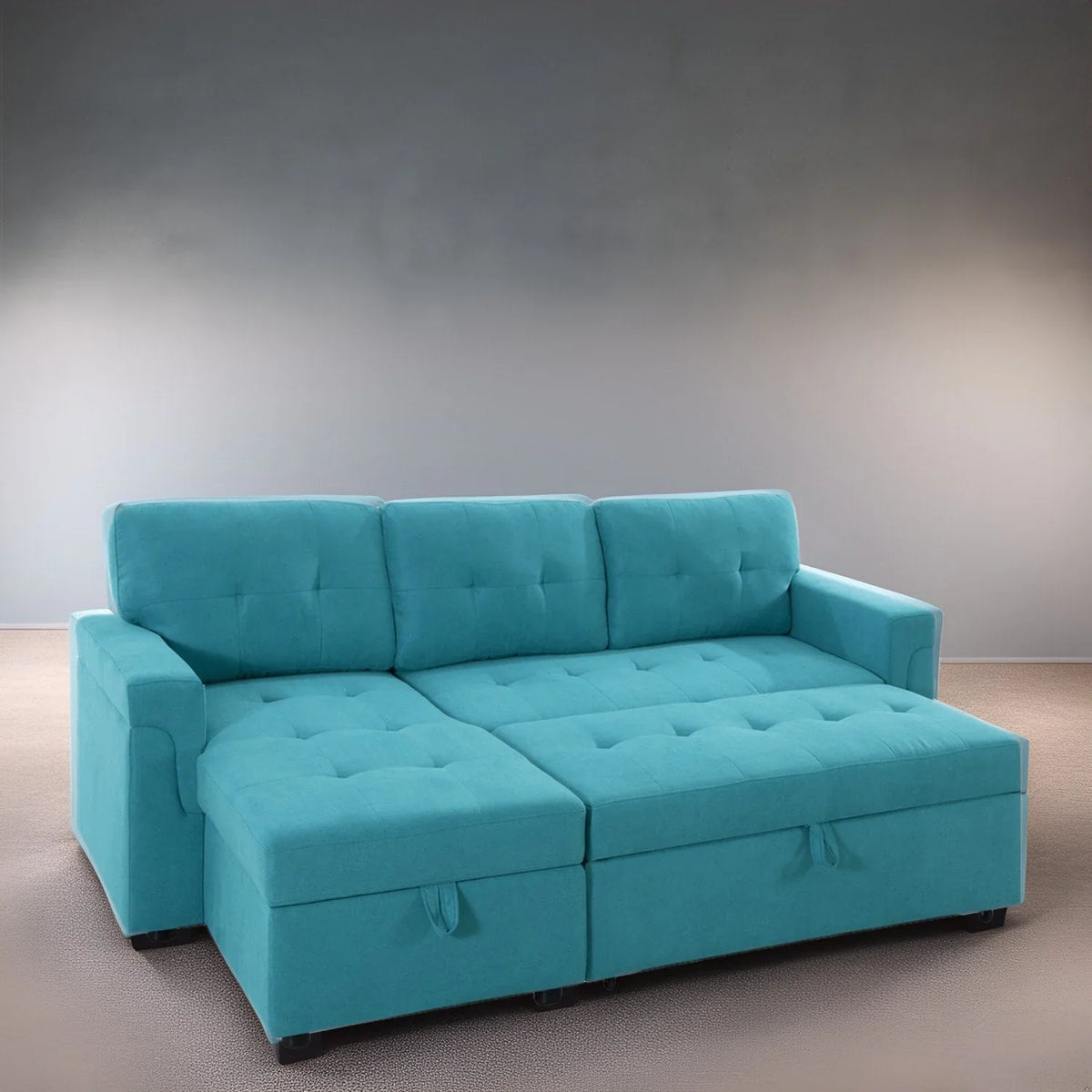 Canapé sectionnel convertible réversible avec lit escamotable, méridienne de rangement dissimulée et pieds durables