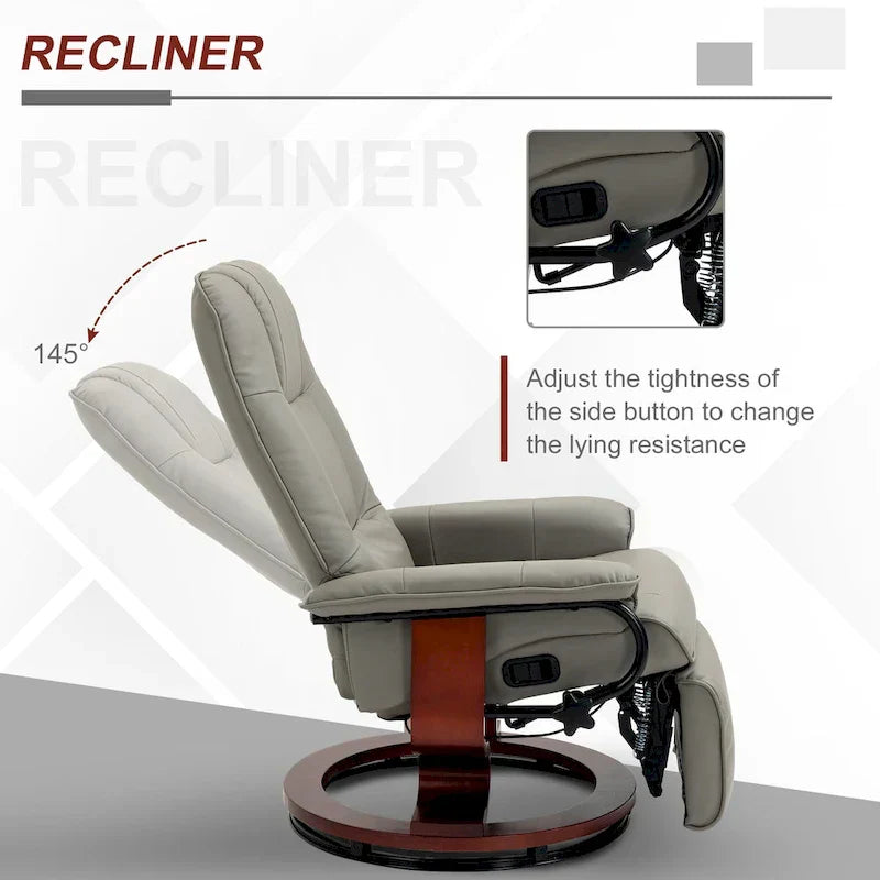 Fauteuil Inclinable HomCom en Similicuir Réglable Manuel à Base Pivotante avec Repose-Pieds Confortable et Relaxant