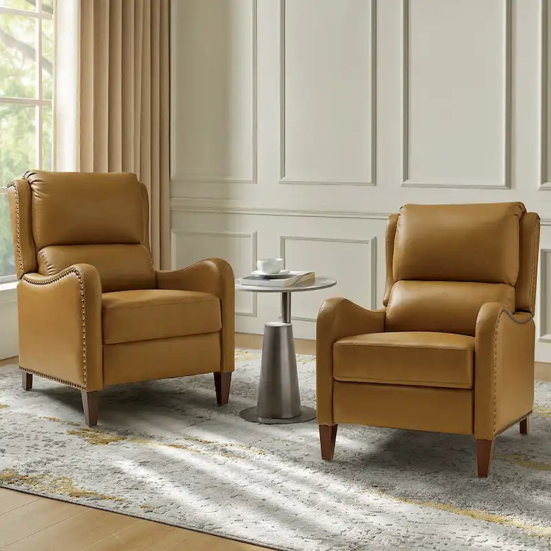 Fauteuil inclinable Brigida moderne en cuir véritable avec clous décoratifs et repose-pieds réglable (lot de 2) par HULALA HOME